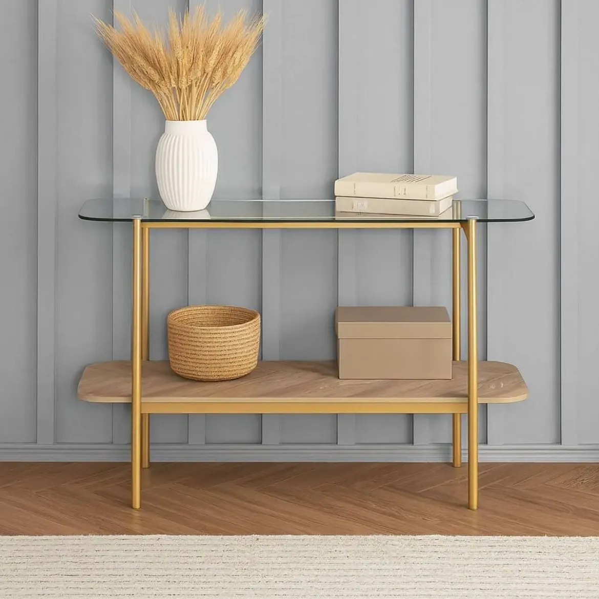 Mesa de Entrada Moderna con Cristal y Metal NIXO 120 cm