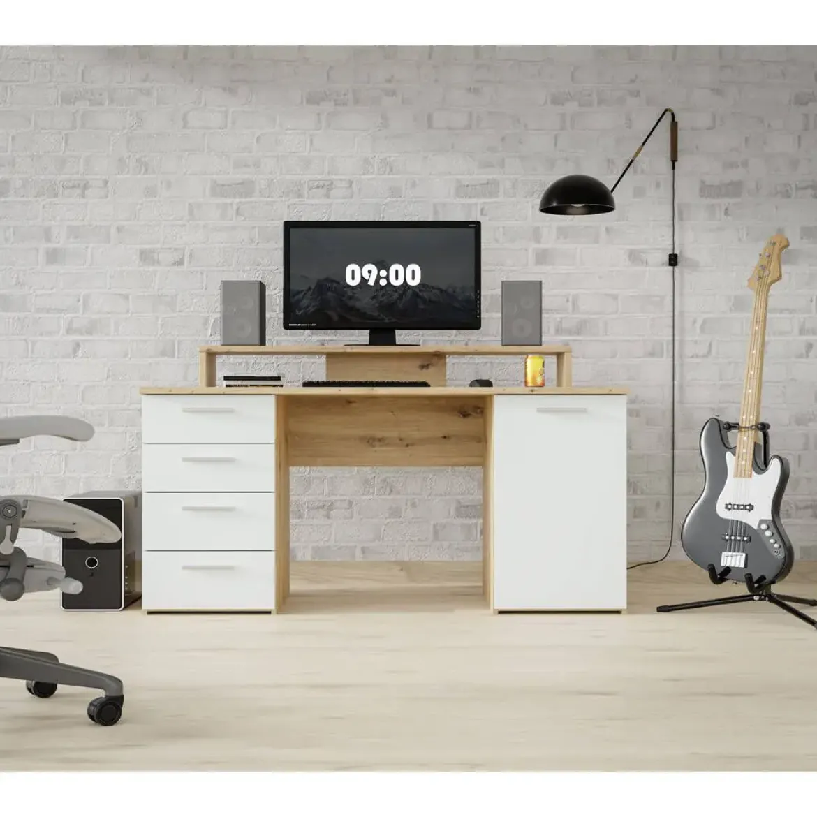 Mesa de Estudio con Almacenaje Artisan Blanco A74