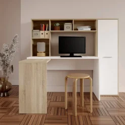Mesa de Estudio Reversible Roble Sonoma y Blanco A5