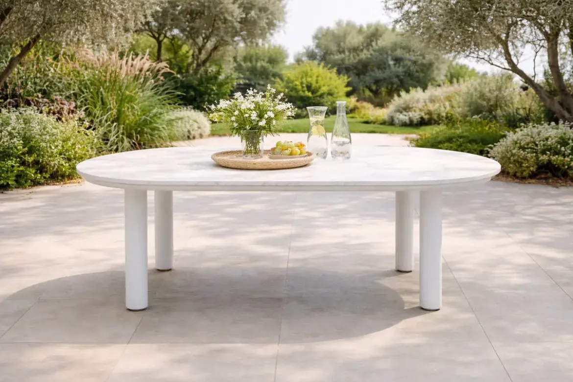 Mesa de Jardín Blanca 180 cm Aluminio Mármol ALGECIRAS