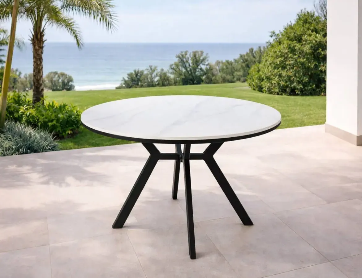 Mesa de Jardín Redonda de 110 cm Cerámica Antracita BARCELONA
