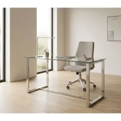 Mesa de Oficina de Cristal y Acero Inoxidable URBAN