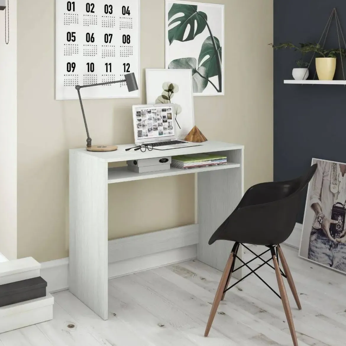 Mesa escritorio blanca de melamina con hueco de almacenaje inferior 008310Y