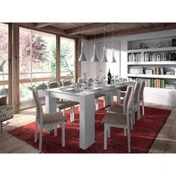 Mesa multifunción extensible de melamina blanca con 5 posiciones 004580BO