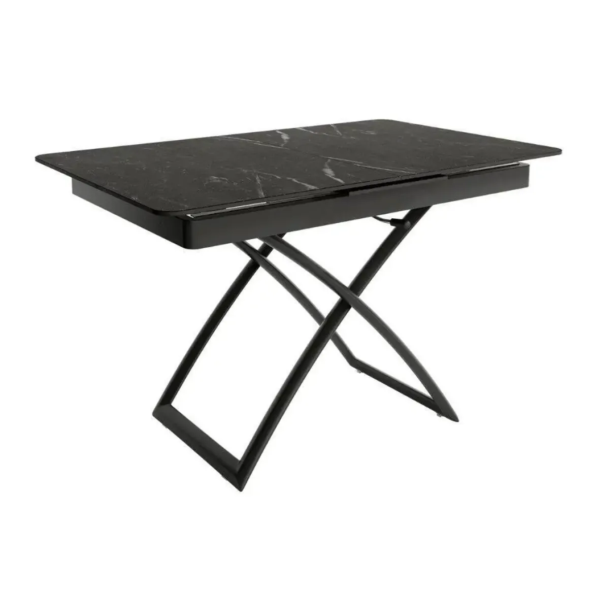 Mesa Porcelánica Elevable Extensible con Ruedas Estructura Negra LENA