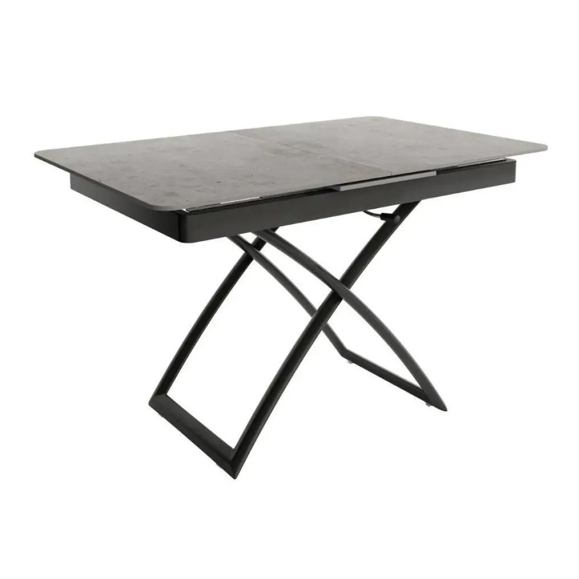 Mesa Porcelánica Elevable Extensible con Ruedas Estructura Negra LENA