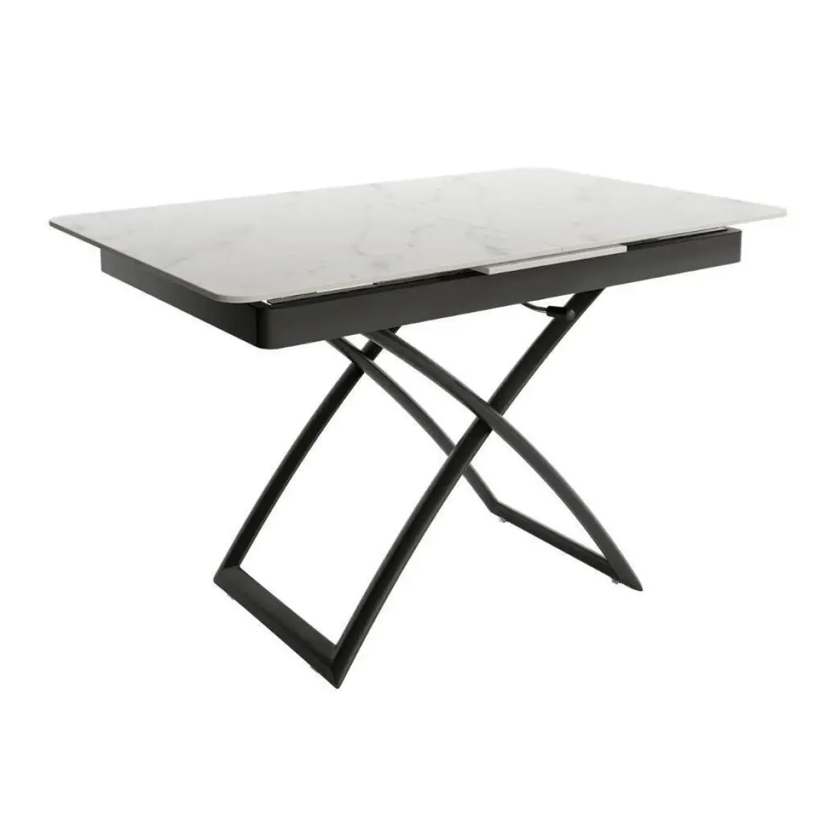 Mesa Porcelánica Elevable Extensible con Ruedas Estructura Negra LENA