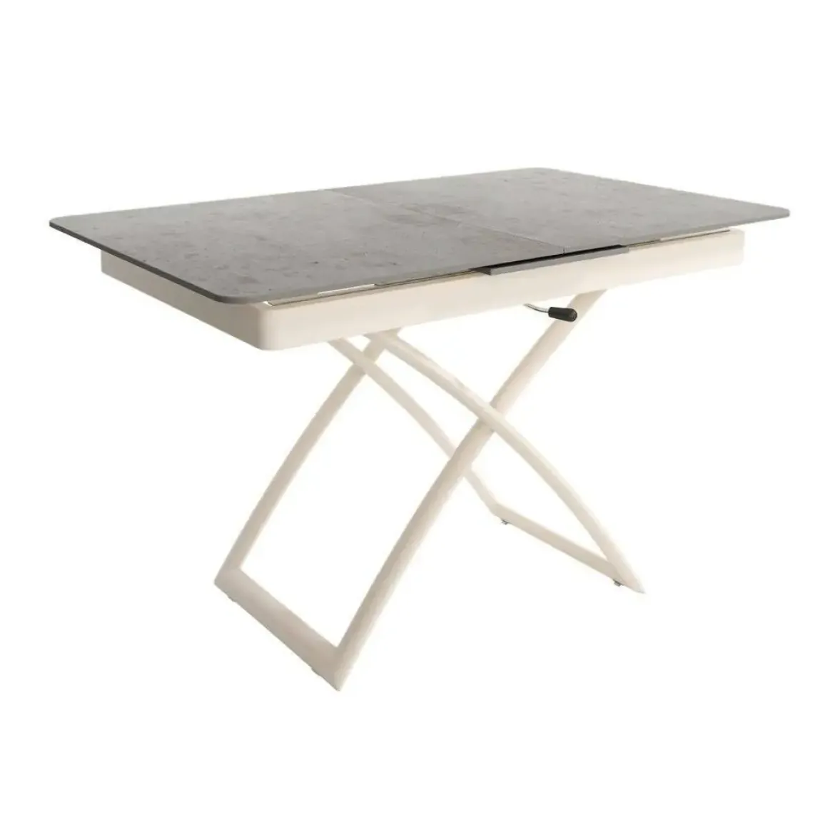 Mesa Porcelánica Elevable Extensible con Ruedas Estructura Marfil LENA
