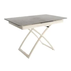 Mesa Porcelánica Elevable Extensible con Ruedas Estructura Marfil LENA