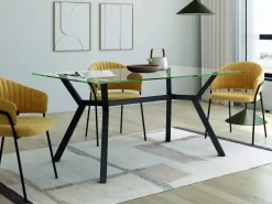 Mesa rectangular fija 160 cm con estructura metálica color negro y tablero de cristal ALBORAN CNG007NL