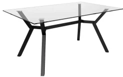 Mesa rectangular fija 160 cm con estructura metálica color negro y tablero de cristal ALBORAN CNG007NL