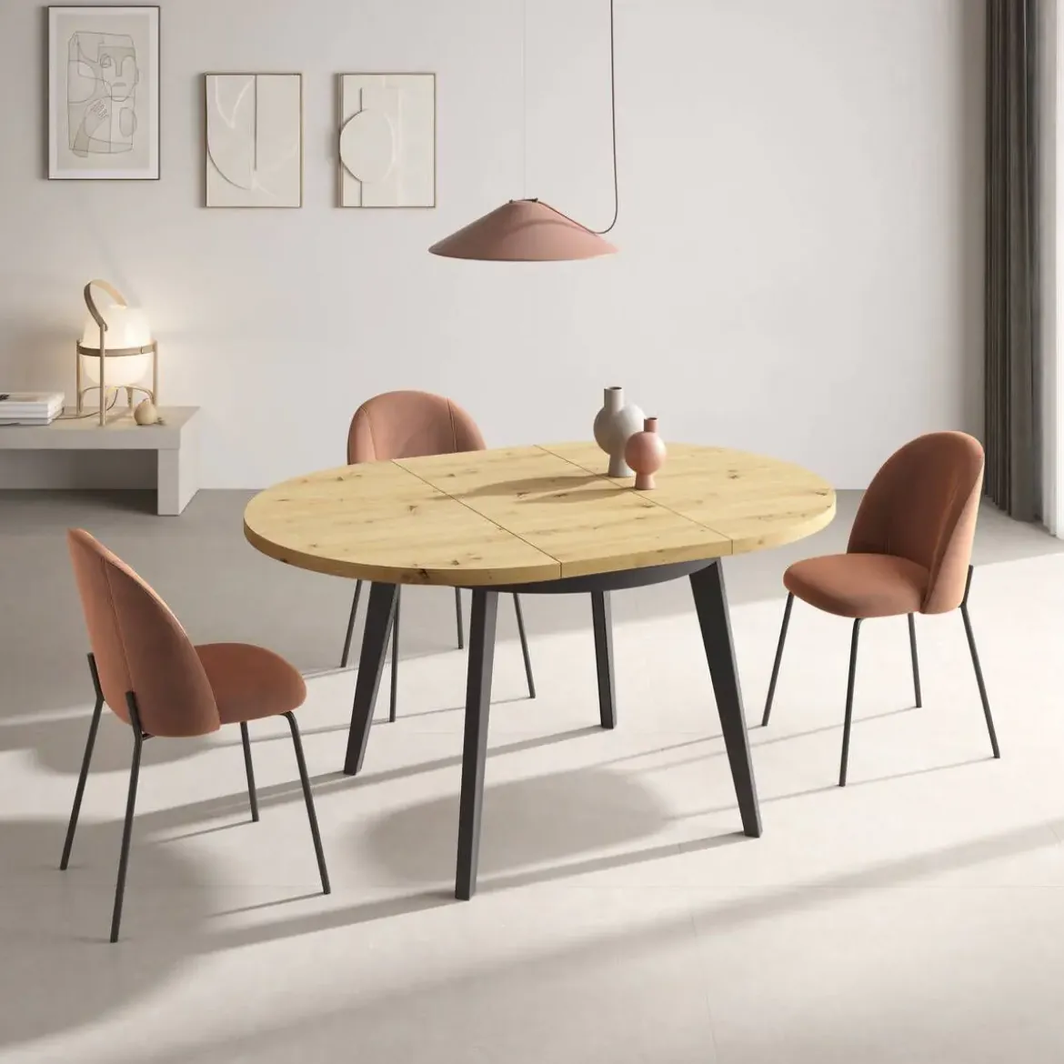 Mesa Redonda Extensible 100 cm con Patas Metálicas Inclinadas M816