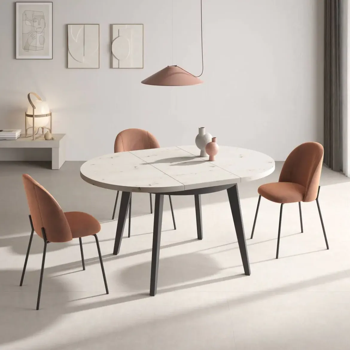 Mesa Redonda Extensible 100 cm con Patas Metálicas Inclinadas M816