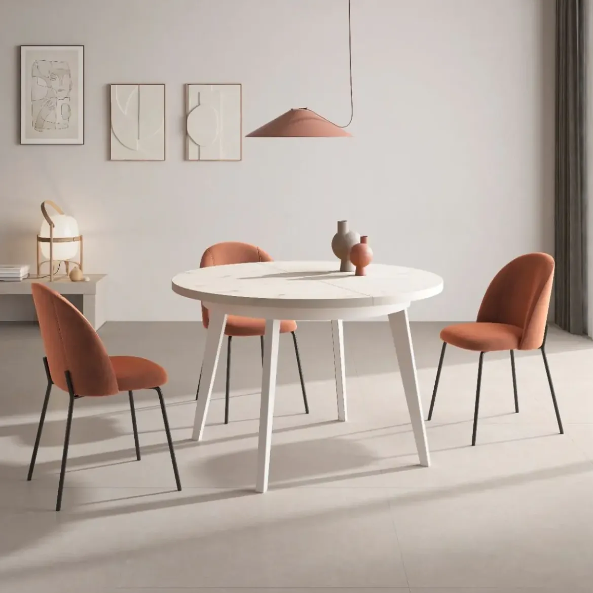 Mesa Redonda Extensible 100 cm con Patas Metálicas Inclinadas M816