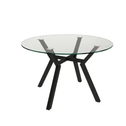 Mesa redonda fija 120 cm con estructura metálica color negro y tablero de cristal ALBORAN CNG007NL