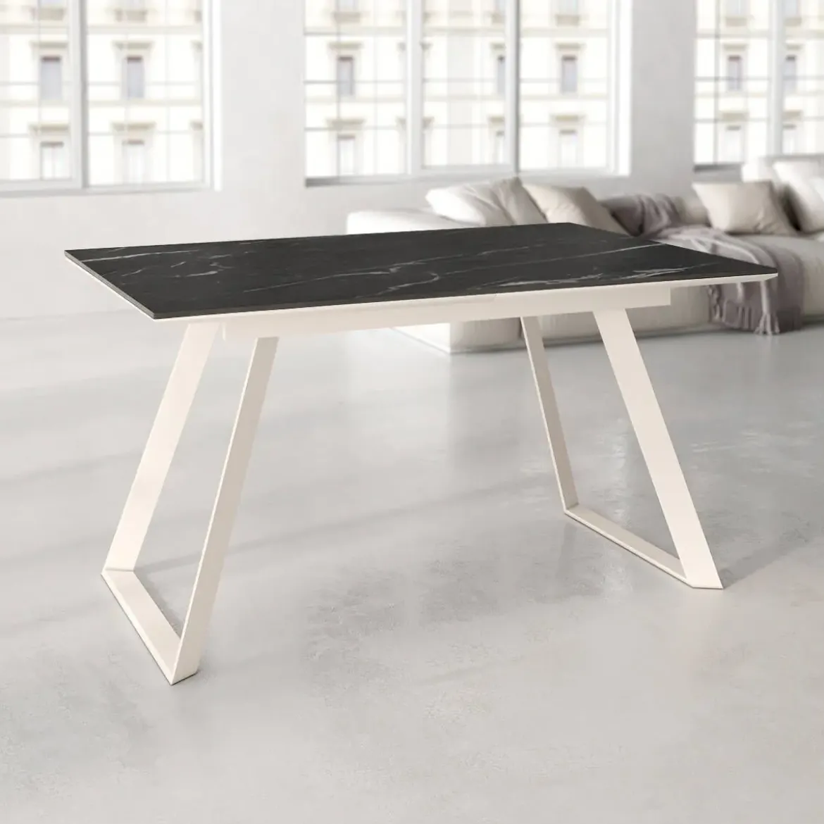 Mesa Sena Extensible de 160 cm de Porcelana con Estructura Marfil BOGAL CNG085M