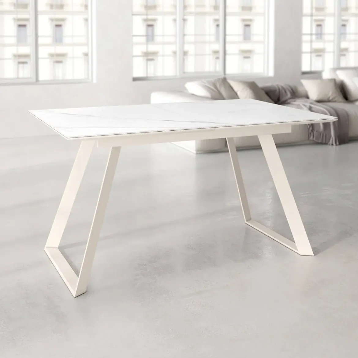 Mesa Sena Extensible de 160 cm de Porcelana con Estructura Marfil BOGAL CNG085M