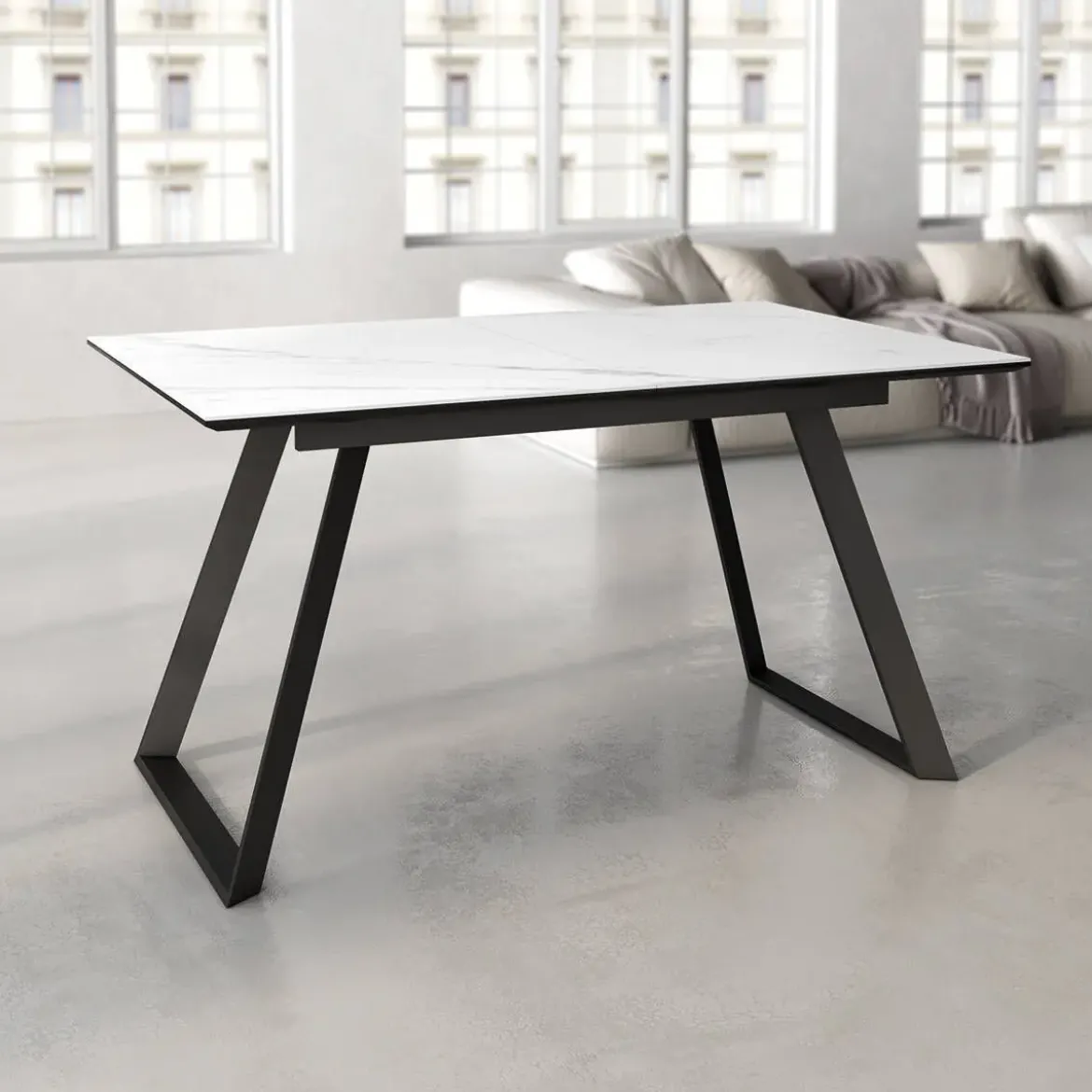 Mesa Sena Extensible de 160 cm de Porcelana con Estructura Negra BOGAL CNG085N