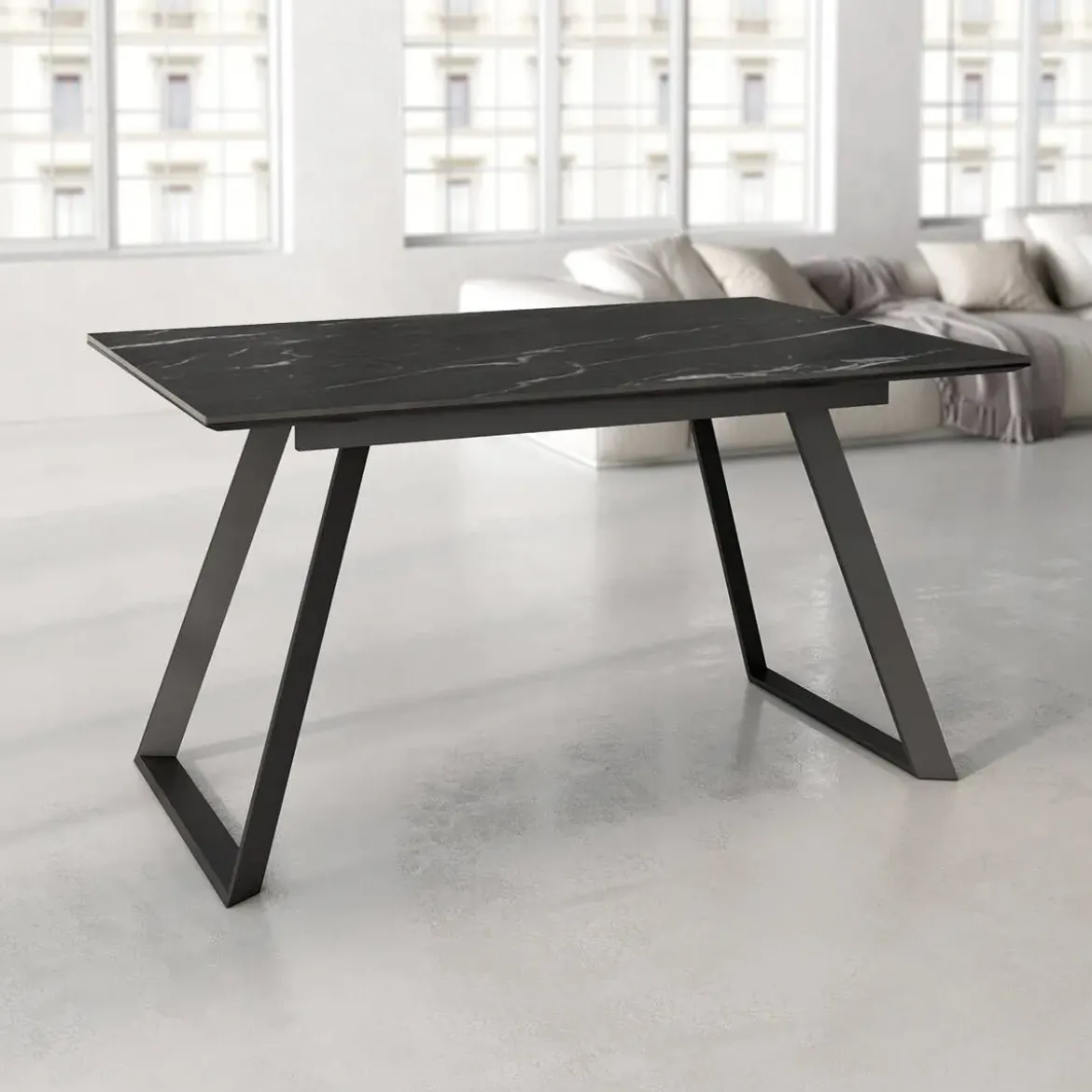 Mesa Sena Extensible de 140 cm de Porcelana con Estructura Negra BOGAL CNG086N