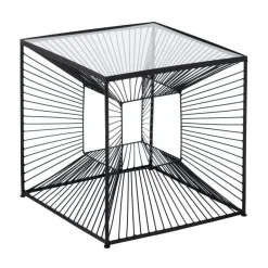 Mesita Auxiliar Negra 45 cm de Metal y Cristal Diseño Cuadrado 615016