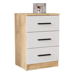 Mesita de Noche 3 Cajones en Melamina Mauvella-Beige ELBA A031EL21MVG