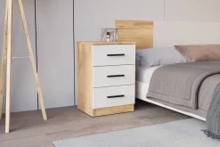 Mesita de Noche 3 Cajones en Melamina Mauvella-Beige ELBA A031EL21MVG