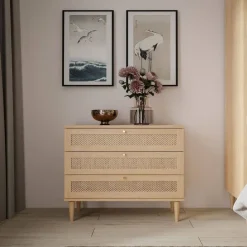 Mesita de Noche 3 Cajones en Roble Elegancia y Tecno Ratán CALASETTA CQSK211-D95D