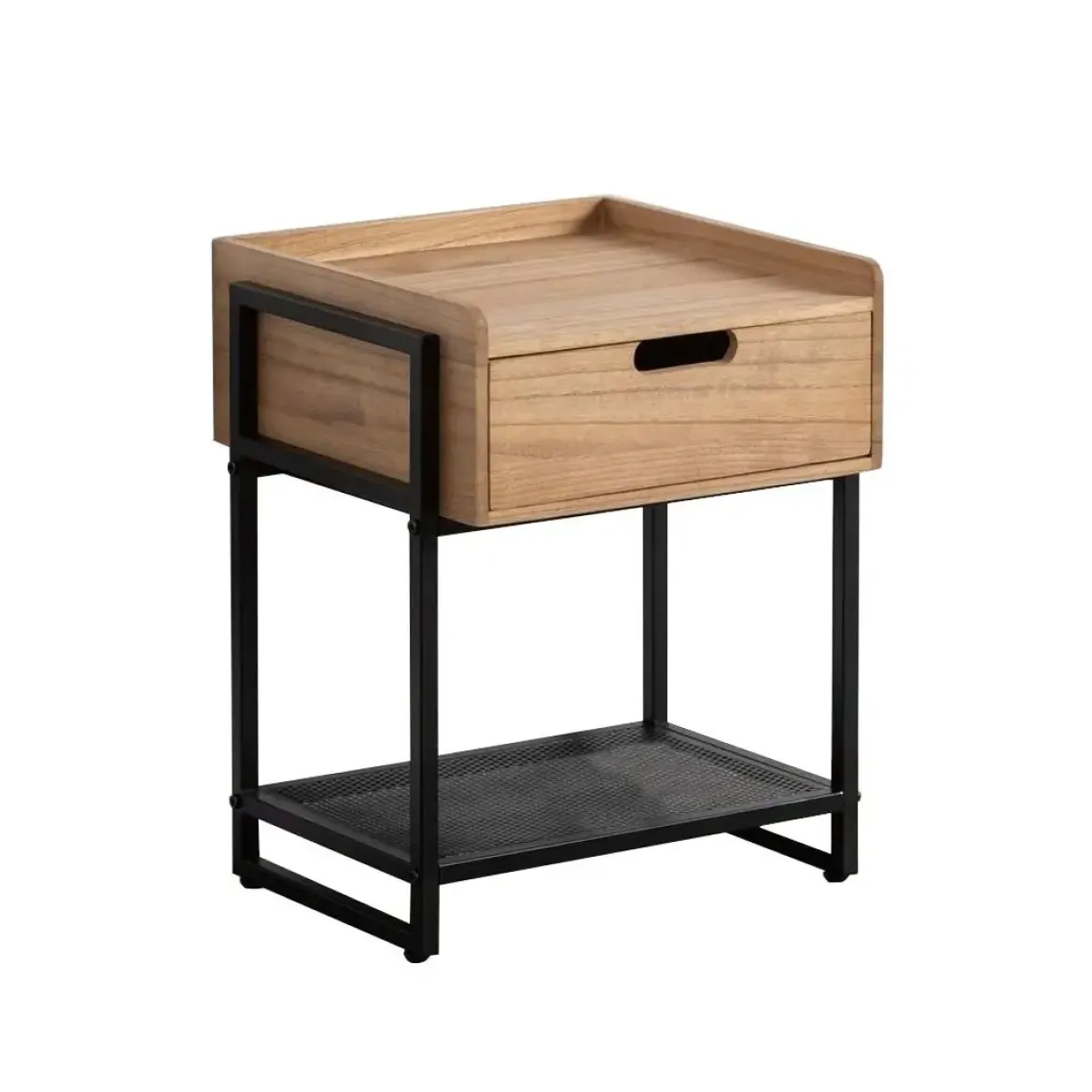 Mesita de Noche con Cajón DM Y Estructura de Metal Negro 615350