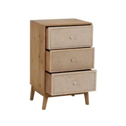 Mesita de Noche de Madera Natural con 3 Cajones 611306
