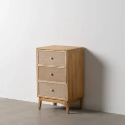 Mesita de Noche de Madera Natural con 3 Cajones 611306