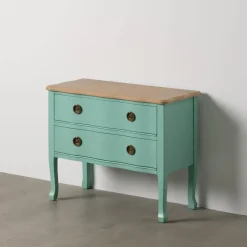 Mesita de Noche de Madera Turquesa con 2 Cajones 80 cm 613460