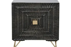 Mesita de Noche de Madera y Metal con Diseño Mandala Negra MB-219960
