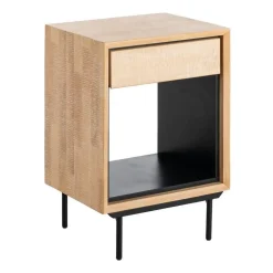 Mesita de Noche de Madera y Metal Natural-Negro con Cajón 615681