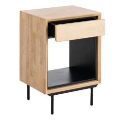 Mesita de Noche de Madera y Metal Natural-Negro con Cajón 615681