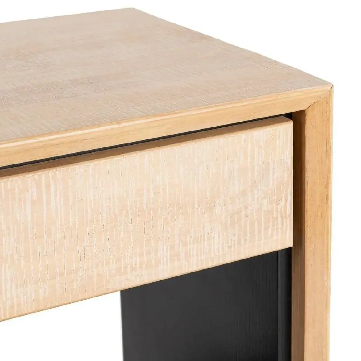 Mesita de Noche de Madera y Metal Natural-Negro con Cajón 615681