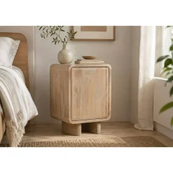 Mesita de Noche de Roble Natural con Puerta MB-221377