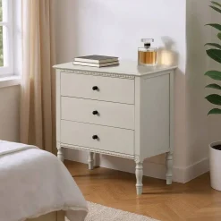 Mesita de Noche Madera de Pino Gris Claro con 3 Cajones 615279