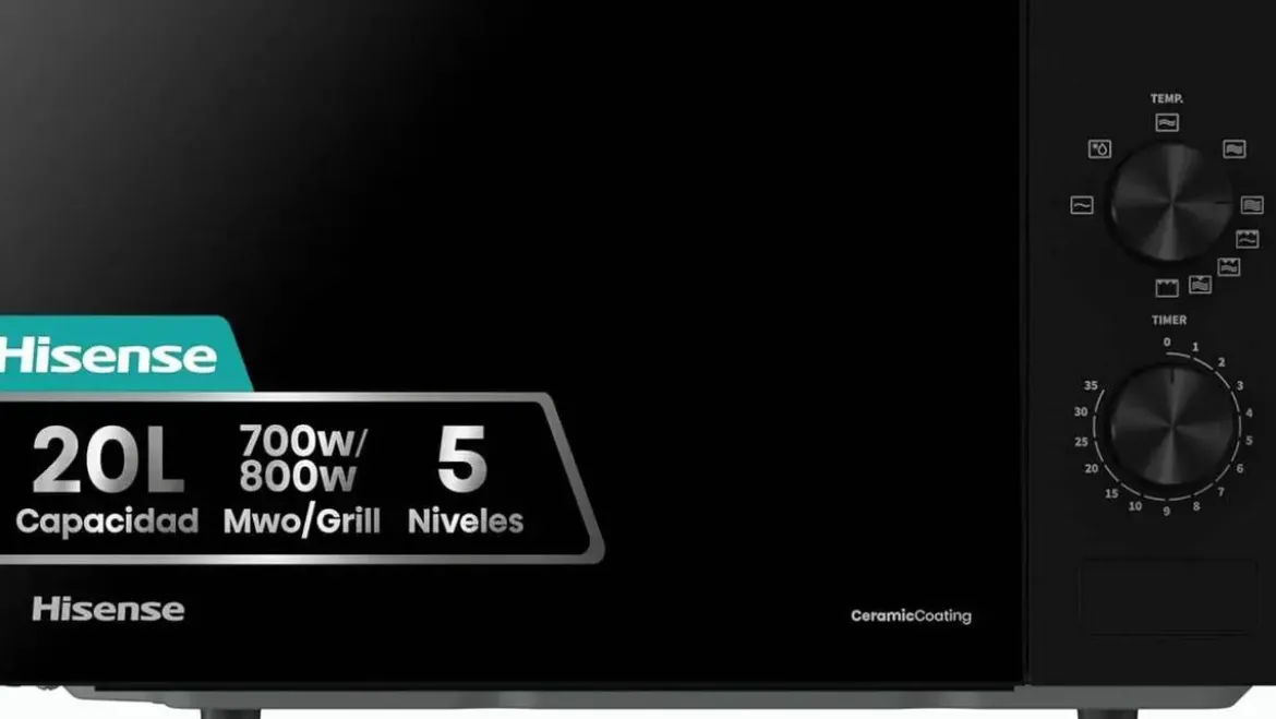 Microondas Hisense H20MOBP1G 20L con Grill Negro 700W Compacto