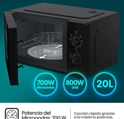 Microondas Hisense H20MOBP1G 20L con Grill Negro 700W Compacto