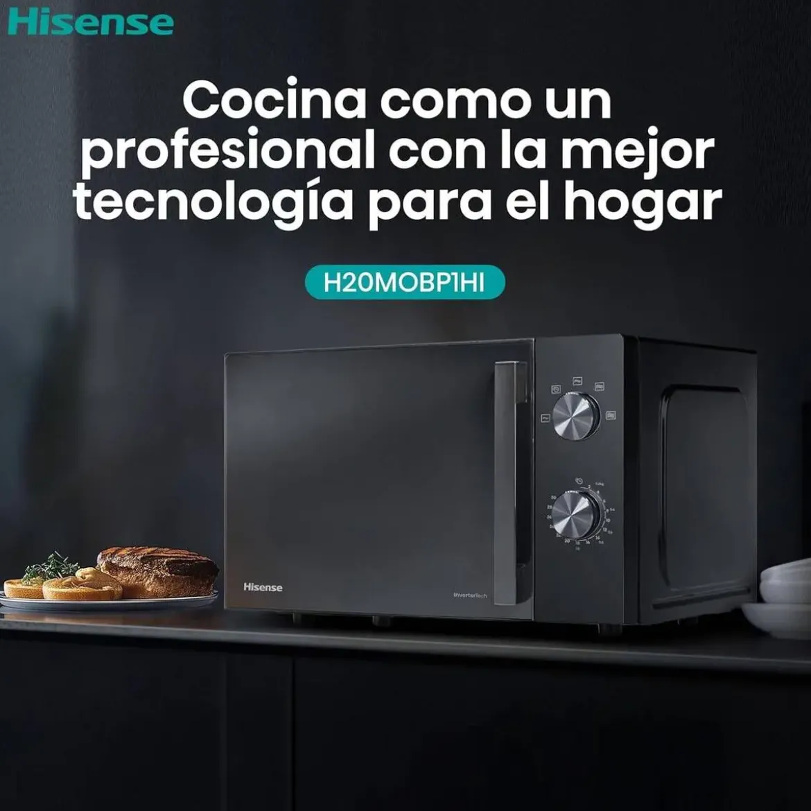 Microondas Hisense 20L Negro con Tecnología Inverter H20MOBP1HI