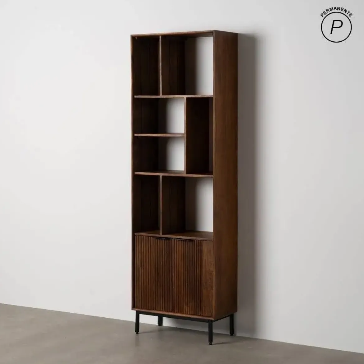 Mueble Alto de Madera de Mango con Huecos Asimétricos y 2 Puertas 60 cm 612719