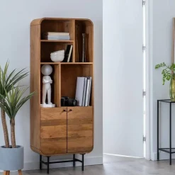 Mueble Alto Natural de Madera de Mango con Huecos y Puertas 60 cm 612708