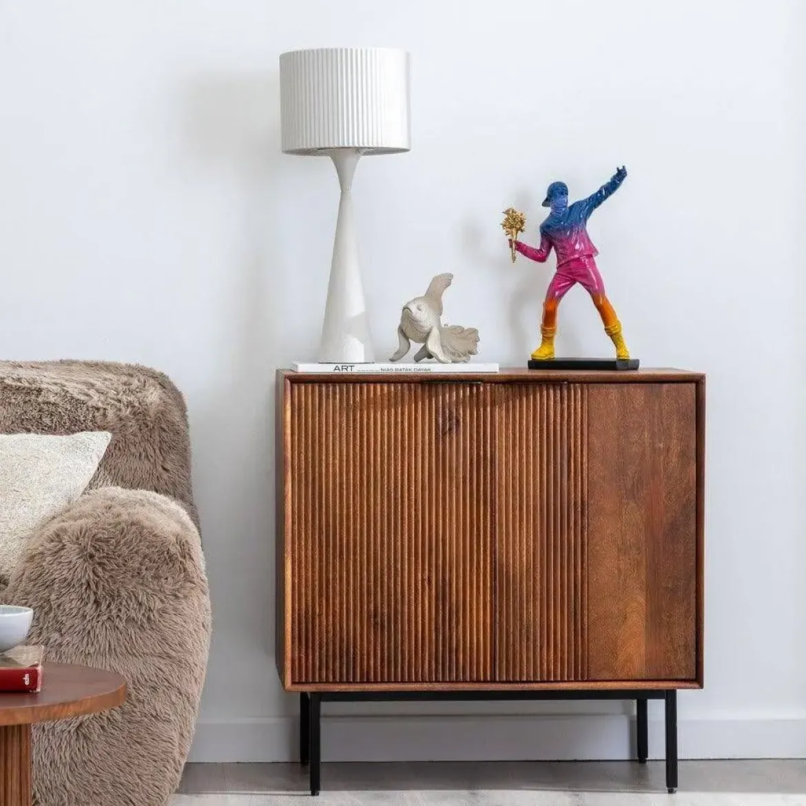 Mueble Auxiliar de Madera de Mango con 2 Puertas 80 cm 612717