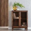 Mueble auxiliar de salón de mango oscuro con puertas de cristal 612867