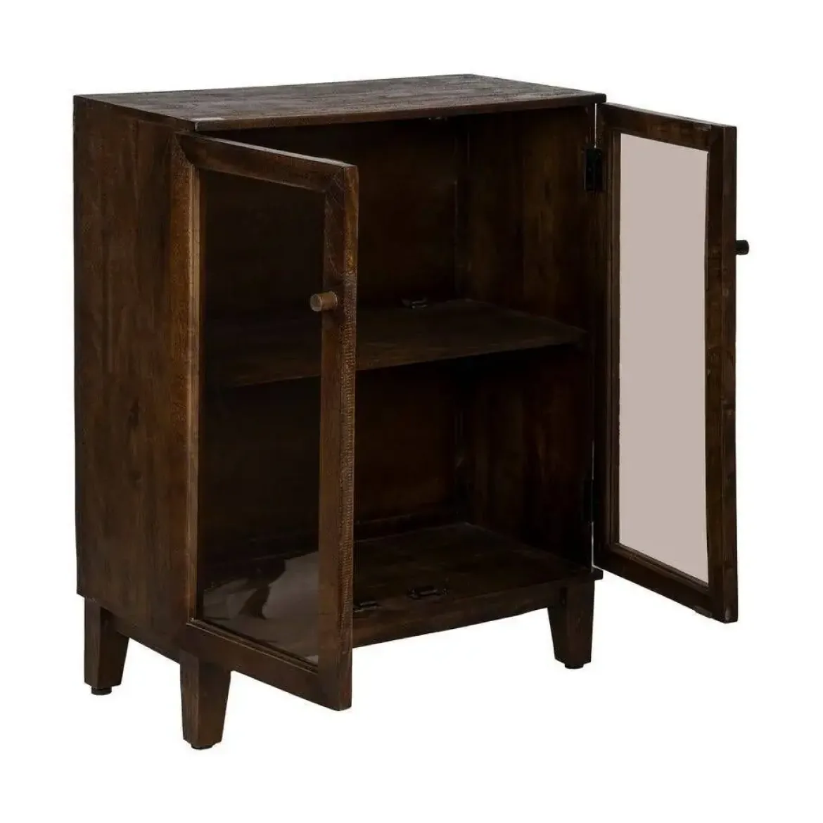 Mueble auxiliar de salón de mango oscuro con puertas de cristal 612867