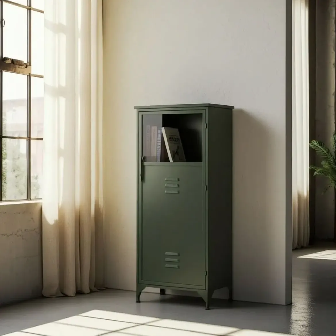 Mueble Auxiliar Verde Mental de Metal-Cristal 48x35x116 cm 611364