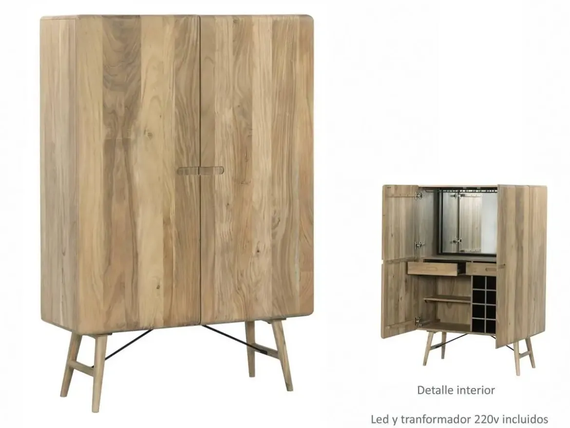 Mueble Bar de Madera de Acacia con Botellero 100x40x150 cm 35-213