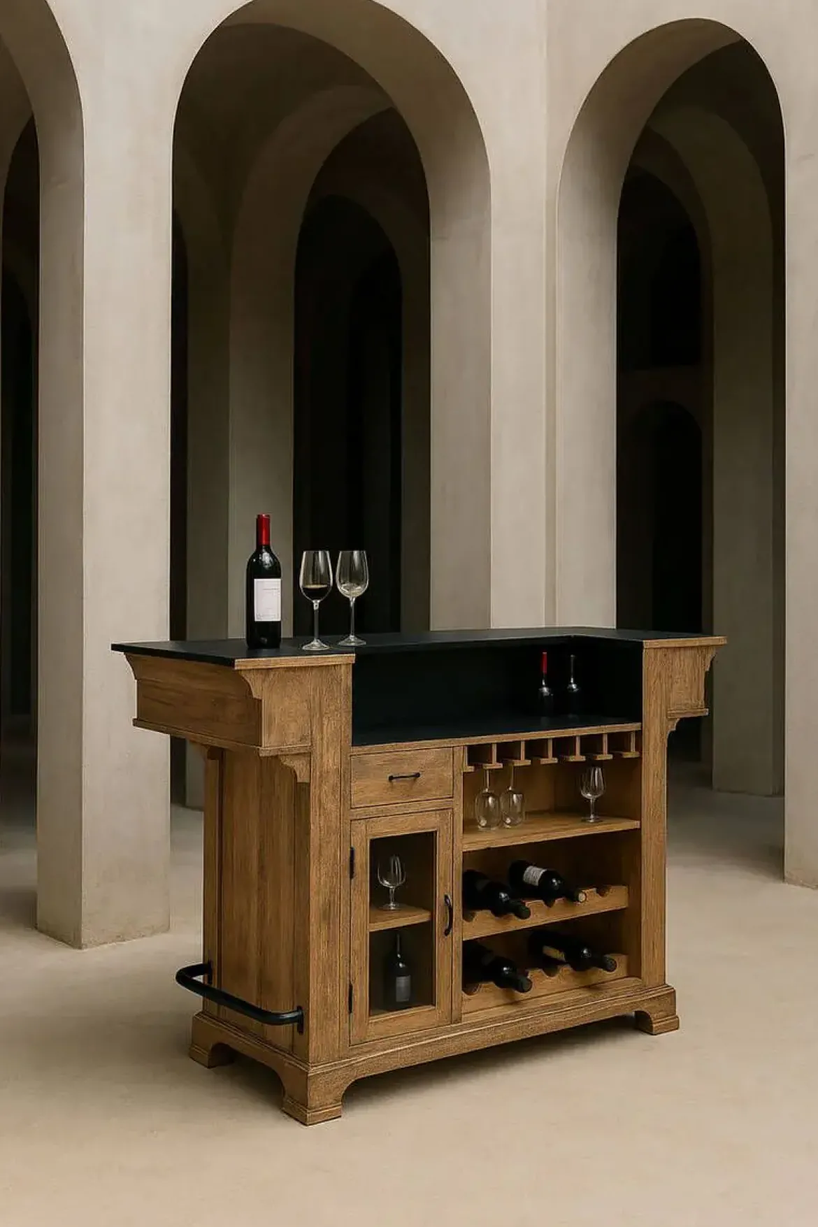 Mueble Bar de Madera de Mango y Metal Natural MB-208951
