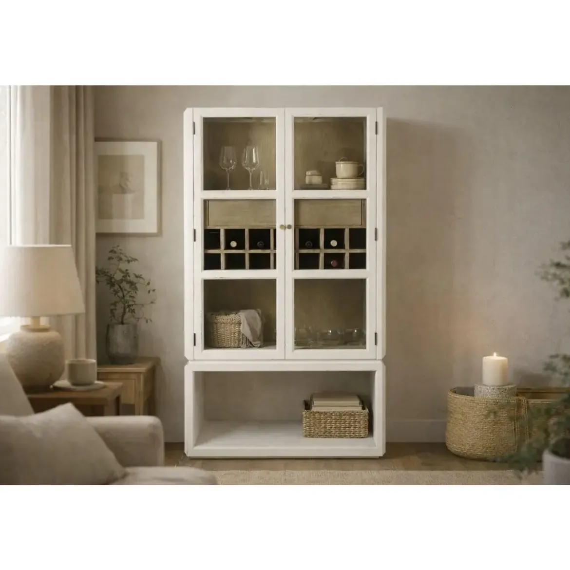 Mueble Bar de Olmo con Cristal y Botellero MB-228435