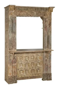 Mueble Bar de Teca Tallada Natural MB-217957
